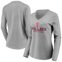 Philadelphia Phillies Women's Evanston Stencil Long Sleeve V-Neck T-Shirt Near Me