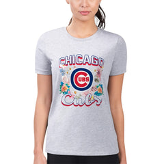 Chicago Cubs G-III 4Her by Carl Banks Women's Super-Slim Fit Lightweight Flowers Graphic T-Shirt Clearance