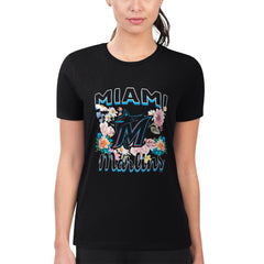 Miami Marlins G-III 4Her by Carl Banks Women's Super-Slim Fit Lightweight Flowers Graphic T-Shirt discount