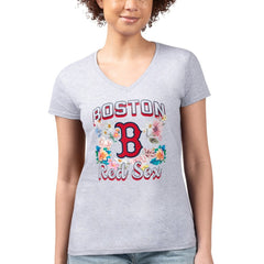 Boston Red Sox G-III 4Her by Carl Banks Women's Super-Slim Fit Lightweight Flowers Graphic V-Neck T-Shirt On Sale