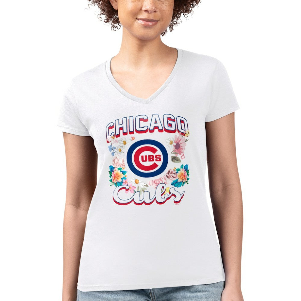 Chicago Cubs G-III 4Her by Carl Banks Women's Super-Slim Fit Lightweight Flowers Graphic V-Neck T-Shirt discount
