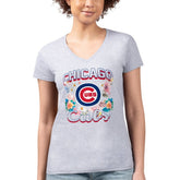 Chicago Cubs G-III 4Her by Carl Banks Women's Super-Slim Fit Lightweight Flowers Graphic V-Neck T-Shirt On Sale