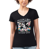 Chicago White Sox G-III 4Her by Carl Banks Women's Super-Slim Fit Lightweight Flowers Graphic V-Neck T-Shirt Clearance