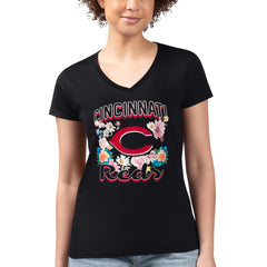 Cincinnati Reds G-III 4Her by Carl Banks Women's Super-Slim Fit Lightweight Flowers Graphic V-Neck T-Shirt discount