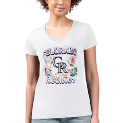 Colorado Rockies G-III 4Her by Carl Banks Women's Super-Slim Fit Lightweight Flowers Graphic V-Neck T-Shirt Sale