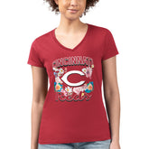 Cincinnati Reds G-III 4Her by Carl Banks Women's Super-Slim Fit Lightweight Flowers Graphic V-Neck T-Shirt Lifestyle