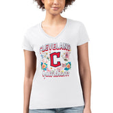 Cleveland Guardians G-III 4Her by Carl Banks Women's Super-Slim Fit Lightweight Flowers Graphic V-Neck T-Shirt Lifestyle