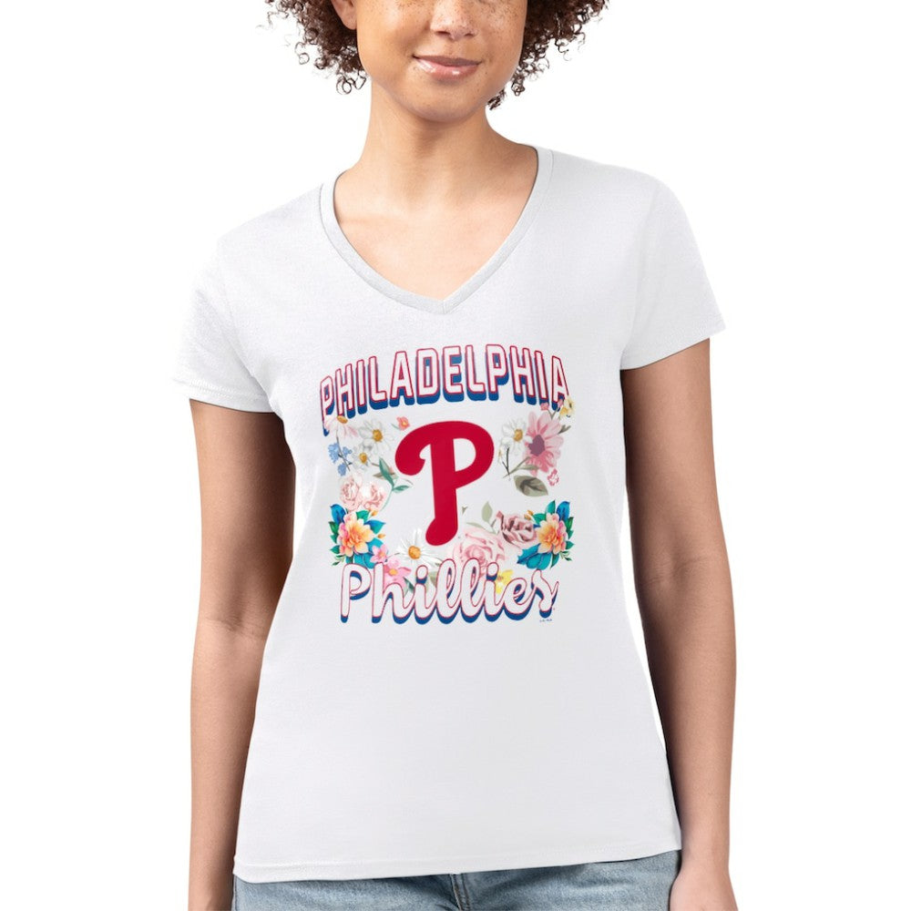 Philadelphia Phillies G-III 4Her by Carl Banks Women's Super-Slim Fit Lightweight Flowers Graphic V-Neck T-Shirt Sale