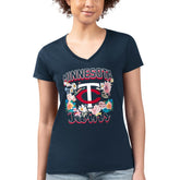 Minnesota Twins G-III 4Her by Carl Banks Women's Super-Slim Fit Lightweight Flowers Graphic V-Neck T-Shirt Clearance