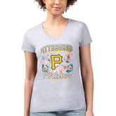 Pittsburgh Pirates G-III 4Her by Carl Banks Women's Super-Slim Fit Lightweight Flowers Graphic V-Neck T-Shirt Lifestyle