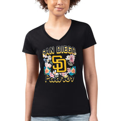 San Diego Padres G-III 4Her by Carl Banks Women's Super-Slim Fit Lightweight Flowers Graphic V-Neck T-Shirt Sale