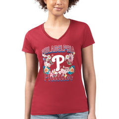 Philadelphia Phillies G-III 4Her by Carl Banks Women's Super-Slim Fit Lightweight Flowers Graphic V-Neck T-Shirt On Sale