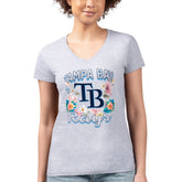 Tampa Bay Rays G-III 4Her by Carl Banks Women's Super-Slim Fit Lightweight Flowers Graphic V-Neck T-Shirt for sale