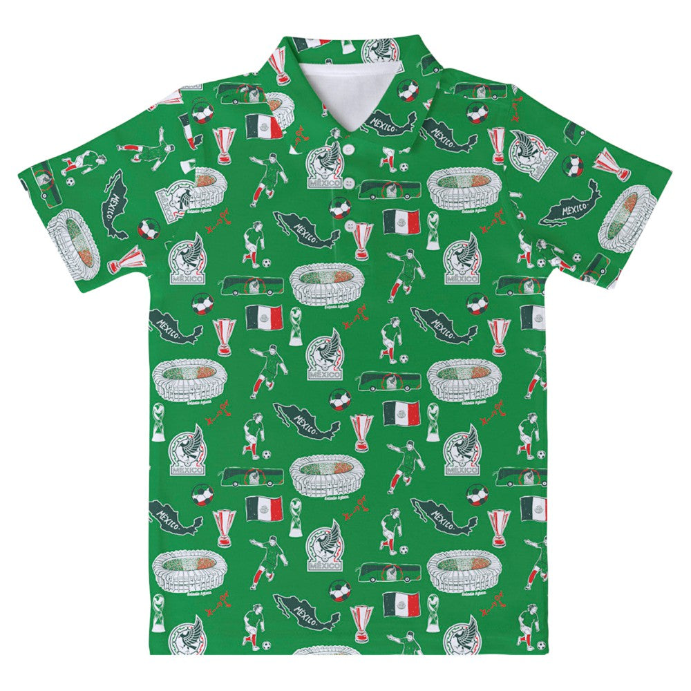 Mexico National Team Vive La Fete Youth Impressions Artwork Polo - Green