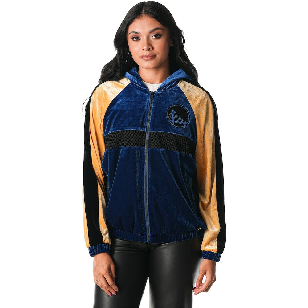 NBA - Golden State Warriors The Wild Collective Women's Velour Full-Zip Track Jacket Hoodie - Blue
