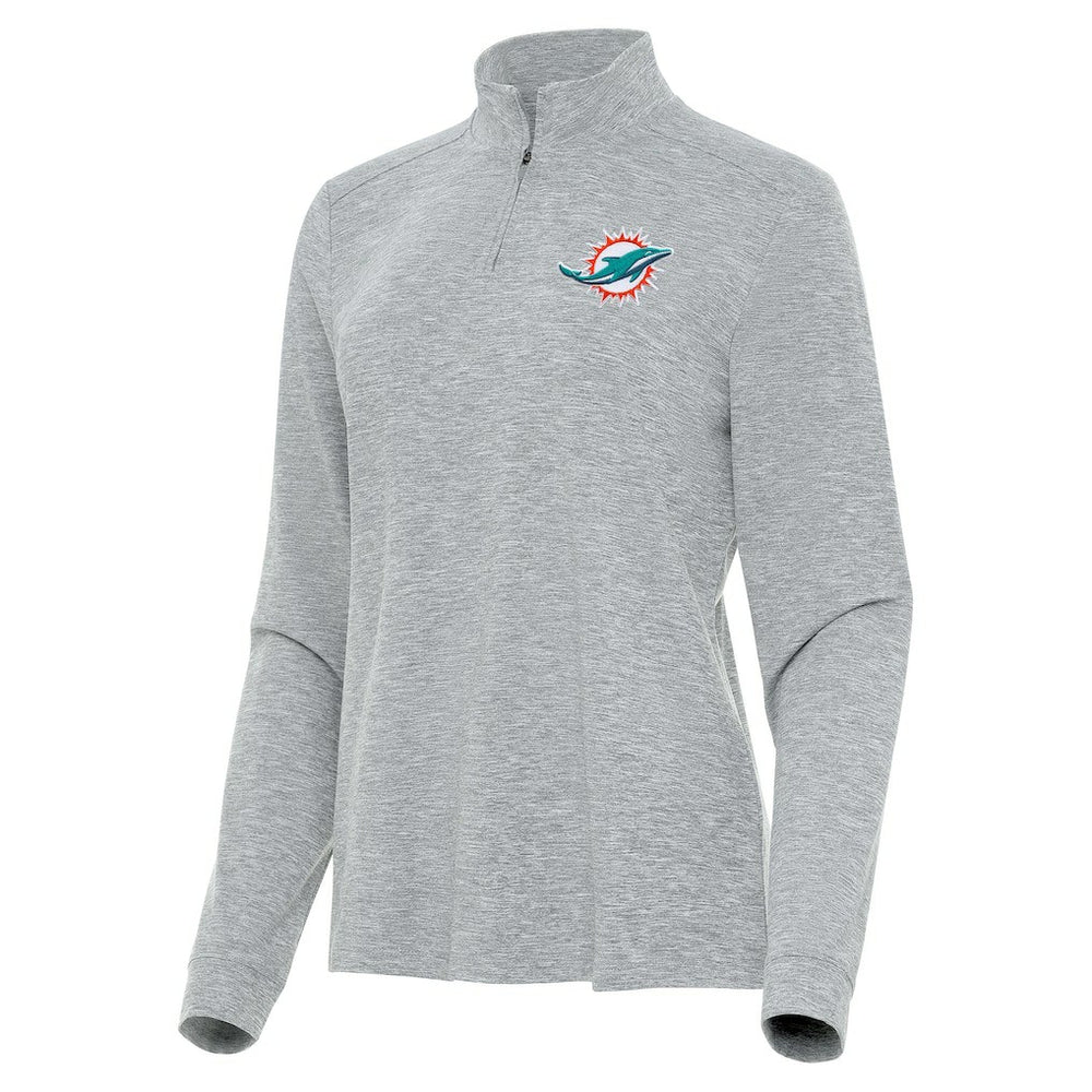 Miami Dolphins Antigua Women's Mentor Quarter-Zip Jacket Heather Gray - NFL