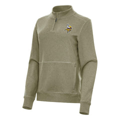 Minnesota Vikings Antigua Women's Crush Quarter-Zip Jacket Heather Olive - NFL