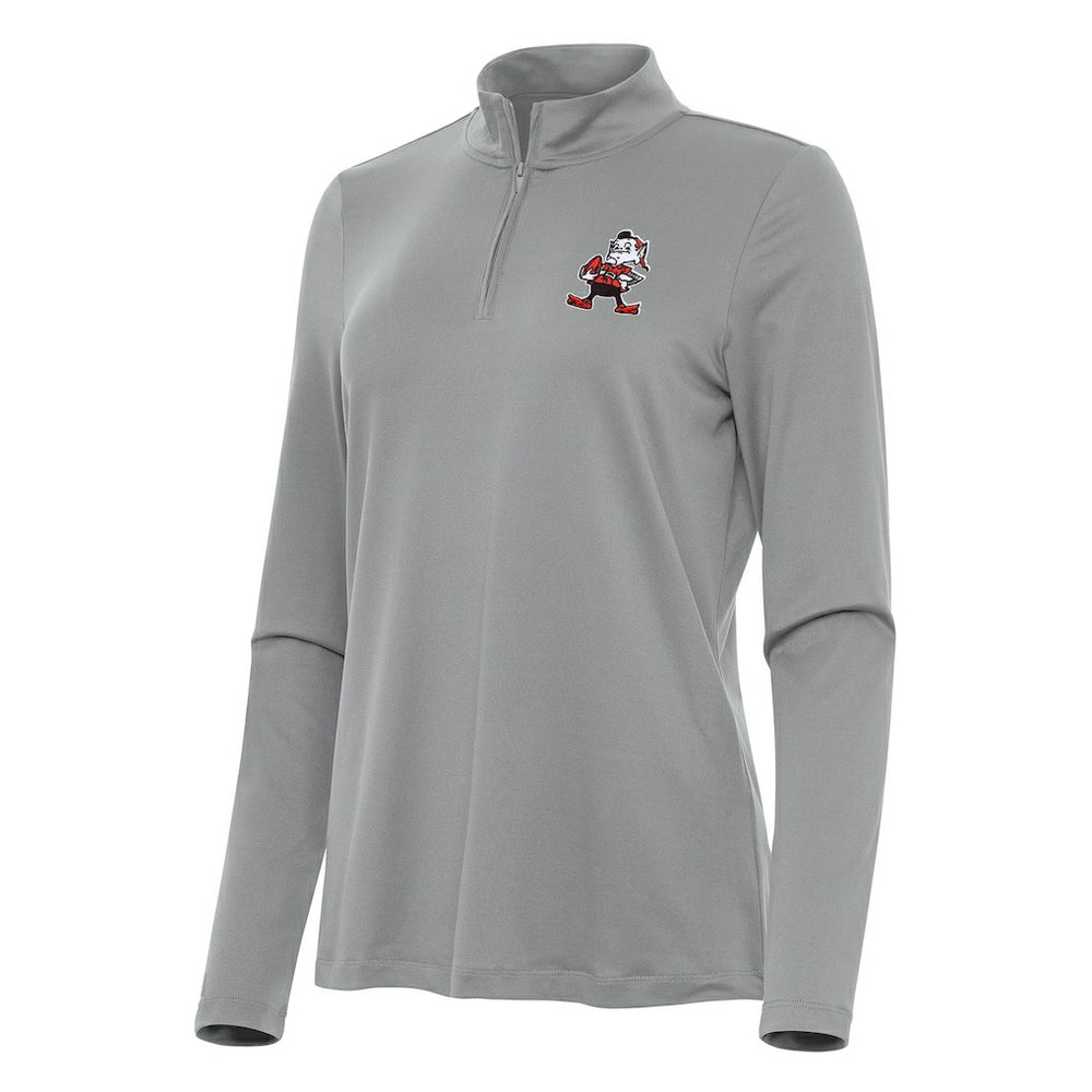 Cleveland Browns Antigua Women's Reprocess Quarter-Zip Top Gray - NFL