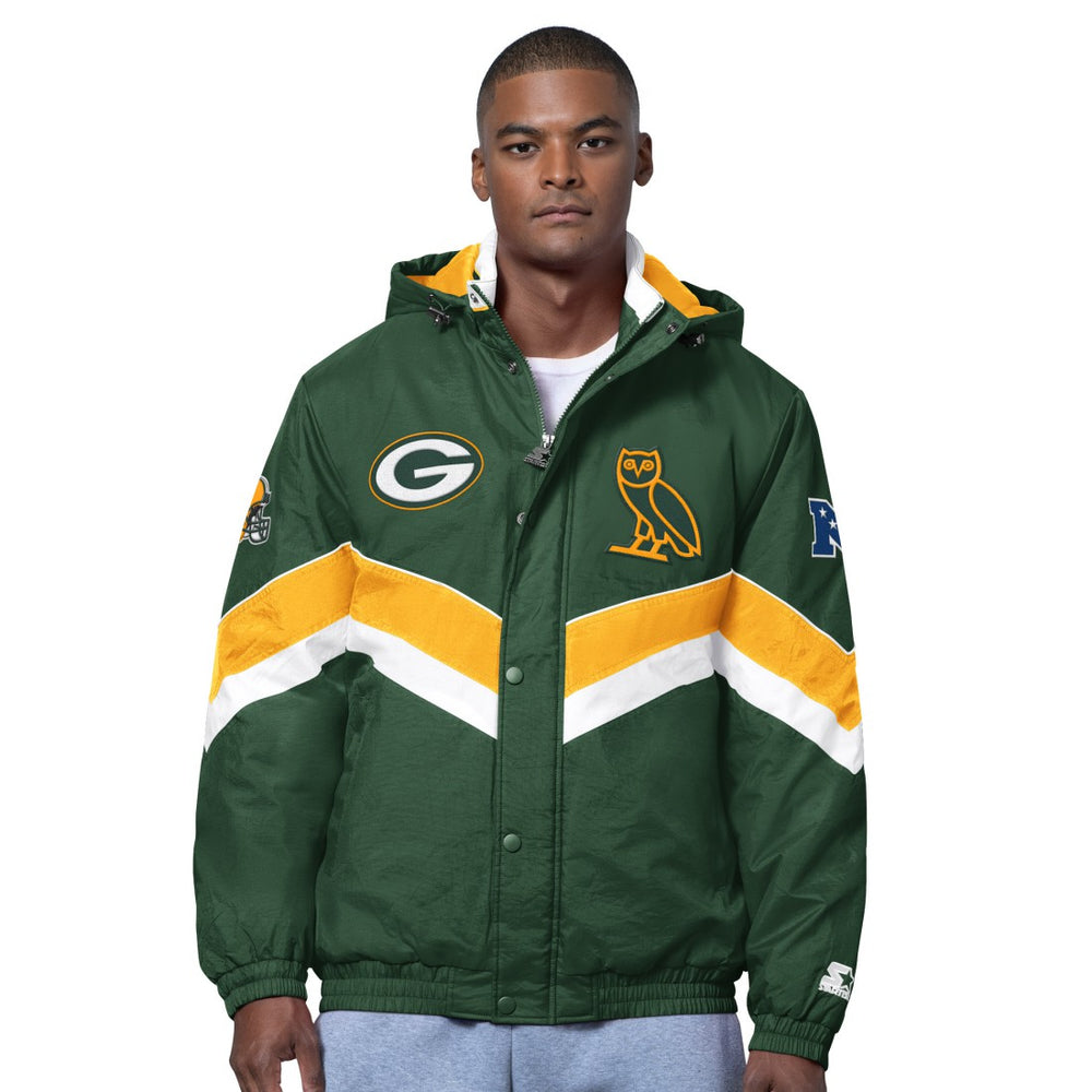 Green Bay Packers OVO x Starter Sideline Full-Snap Puffer Jacket Green - NFL