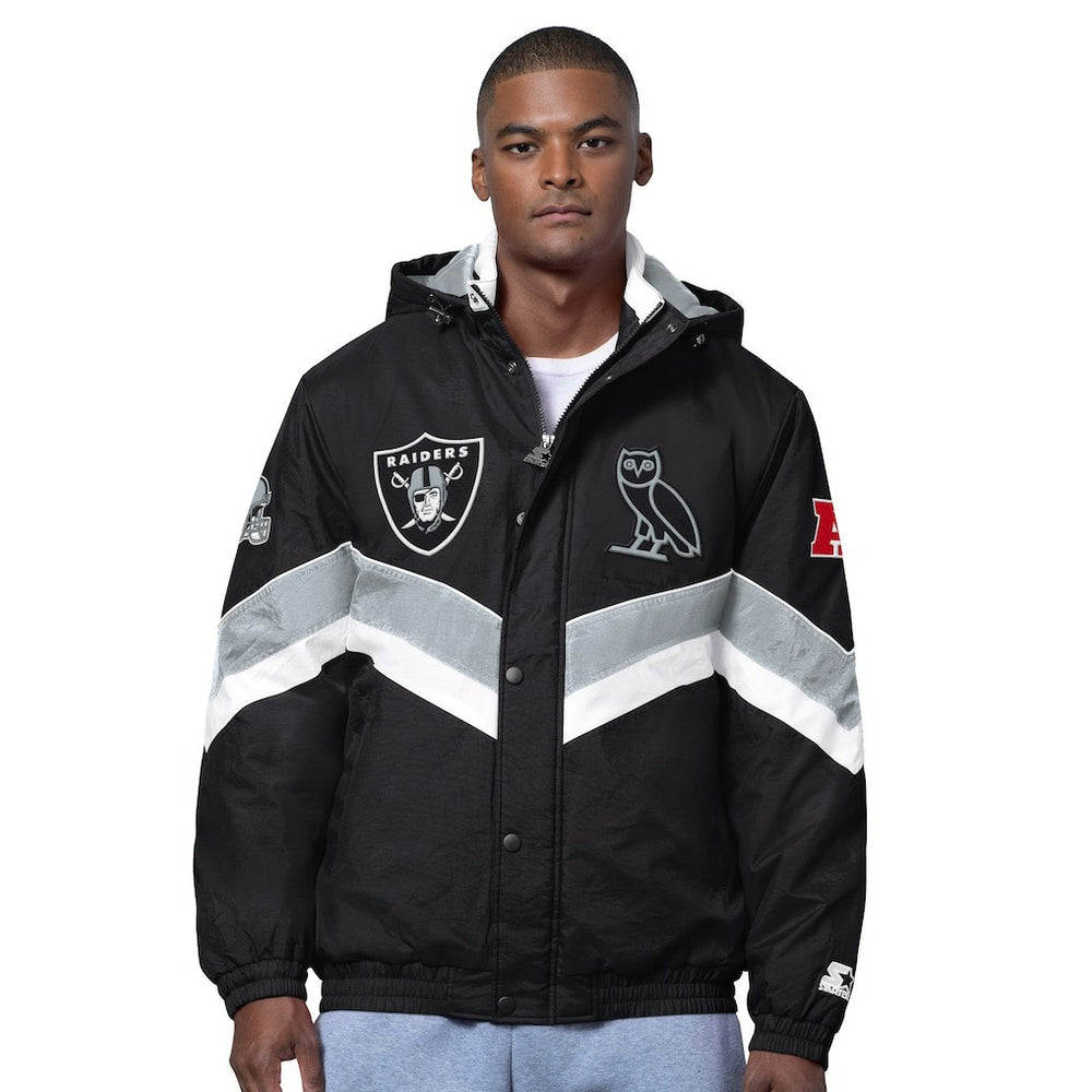 Las Vegas Raiders OVO x Starter Sideline Full-Snap Puffer Jacket Black - NFL
