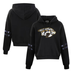 Nashville Predators - Cuce Women's Sequin Cropped Pullover Hoodie Black