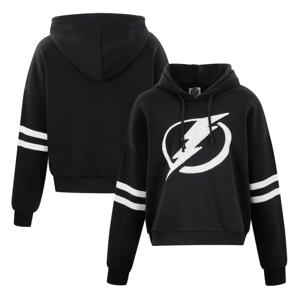 Tampa Bay Lightning - Cuce Women's Sequin Cropped Pullover Hoodie Black
