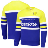 Mitchell & Ness - Golden State Warriors Hardwood Classics Vintage Logo Head Coach Pullover Sweatshirt - Royal/Gold
