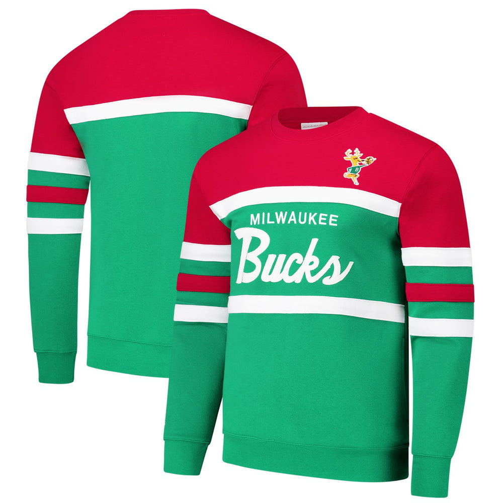 Mitchell & Ness - Milwaukee Bucks Hardwood Classics Vintage Logo Head Coach Pullover Sweatshirt - Green/Red