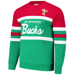 Mitchell & Ness - Milwaukee Bucks Hardwood Classics Vintage Logo Head Coach Pullover Sweatshirt - Green/Red