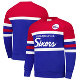 Mitchell & Ness - Philadelphia 76ers Hardwood Classics Vintage Logo Head Coach Pullover Sweatshirt - Royal/Red