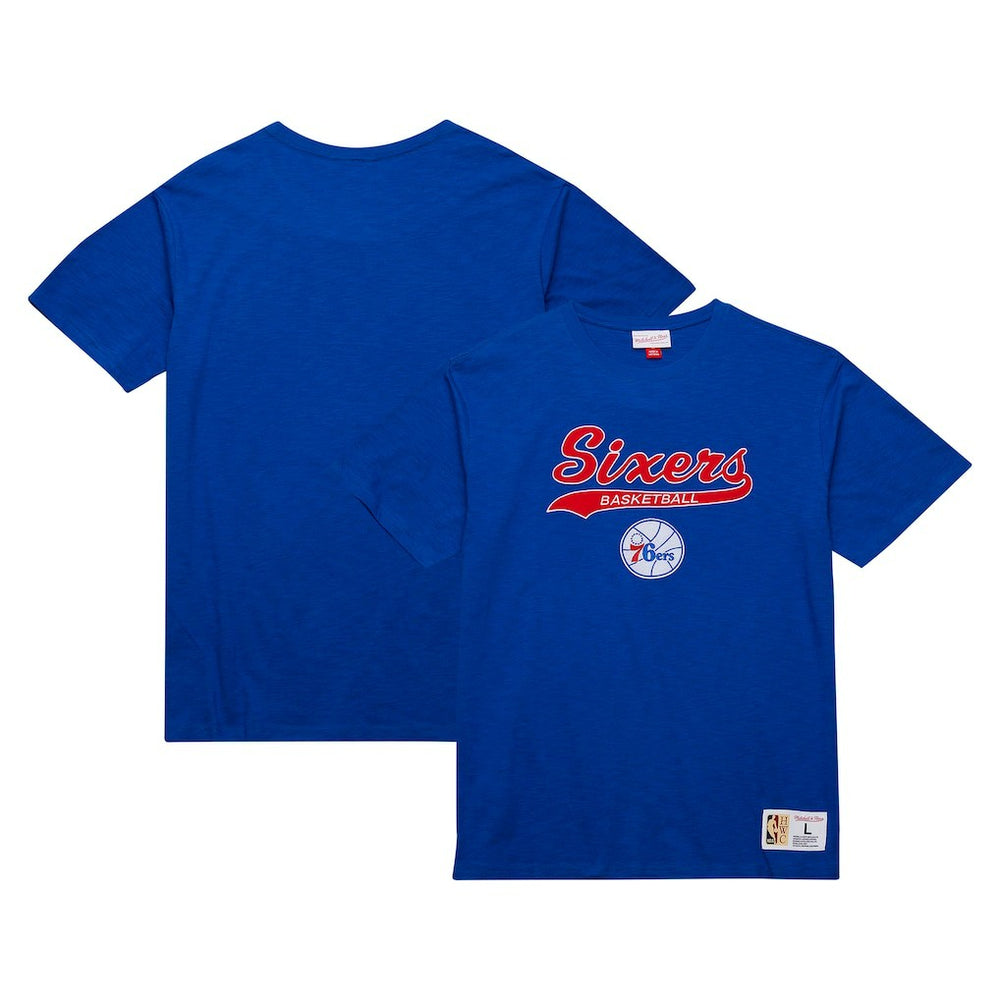 Mitchell & Ness - Philadelphia 76ers Hardwood Classics Felt Applique Slub T-Shirt - Royal