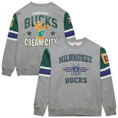 Mitchell & Ness - Milwaukee Bucks Hardwood Classics All Over 4.0 Pullover Sweatshirt - Heather Gray