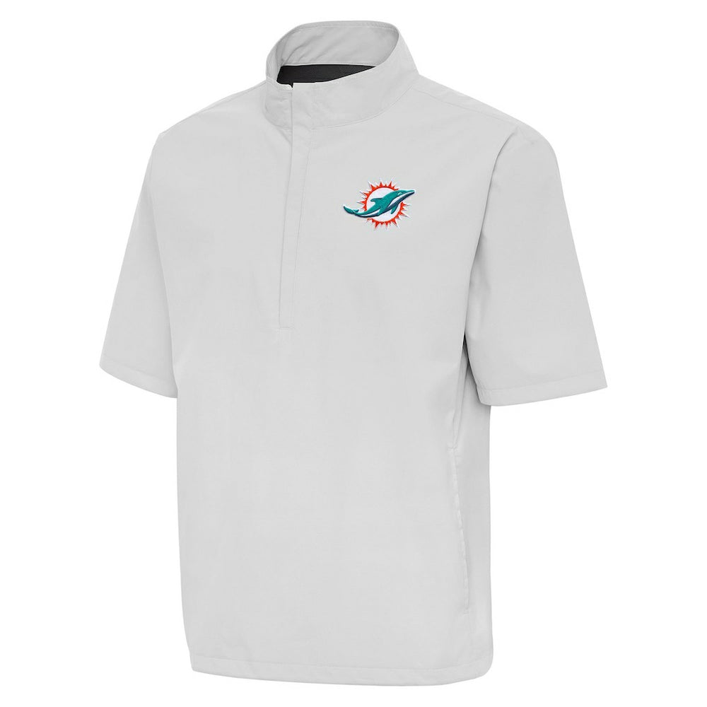 Miami Dolphins Antigua Brisk Short Sleeve Quarter-Zip Windshirt Heather Gray - NFL
