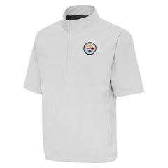 Pittsburgh Steelers Antigua Brisk Short Sleeve Quarter-Zip Windshirt Heather Gray - NFL