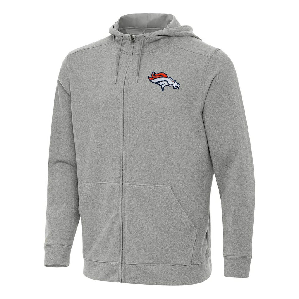 Denver Broncos Antigua Effortless Full-Zip Hoodie Heather Gray - NFL