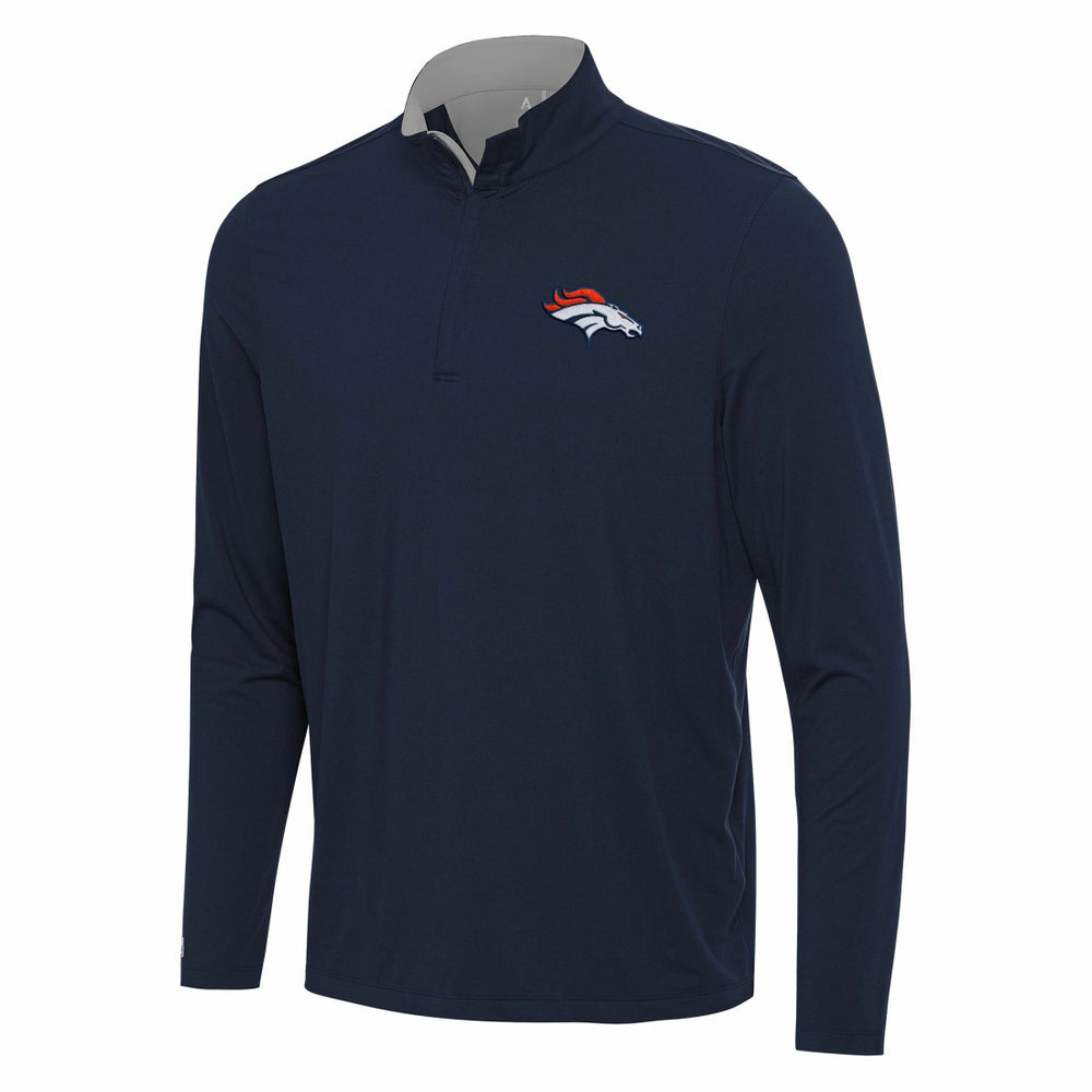 Denver Broncos Antigua Content Quarter-Zip Pullover Top Navy/Gray - NFL