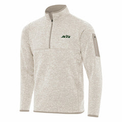 New York Jets Antigua Fortune Quarter-Zip Pullover Jacket Oatmeal - NFL
