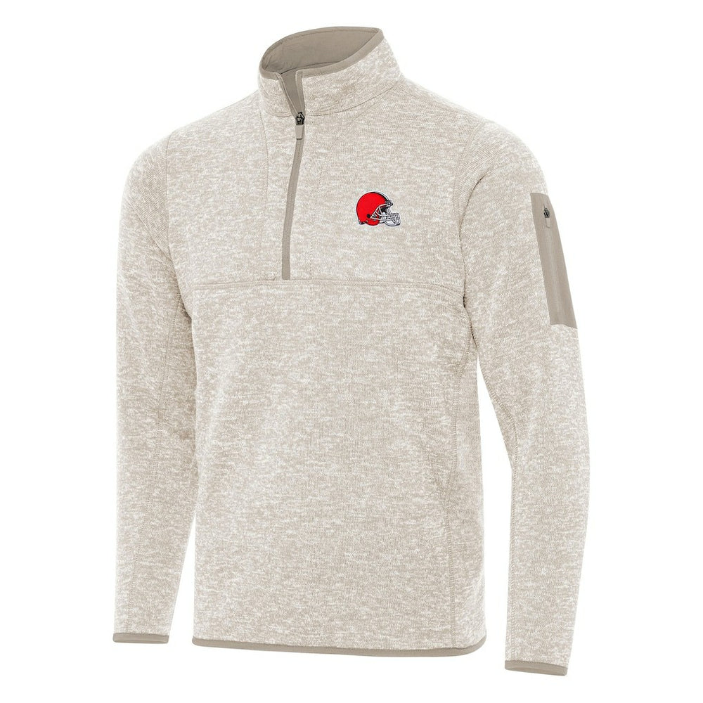 Cleveland Browns Antigua Fortune Quarter-Zip Pullover Jacket Oatmeal - NFL