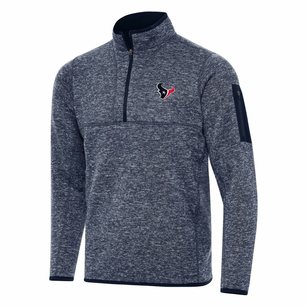 Houston Texans Antigua Fortune Quarter-Zip Pullover Jacket Heather Navy - NFL