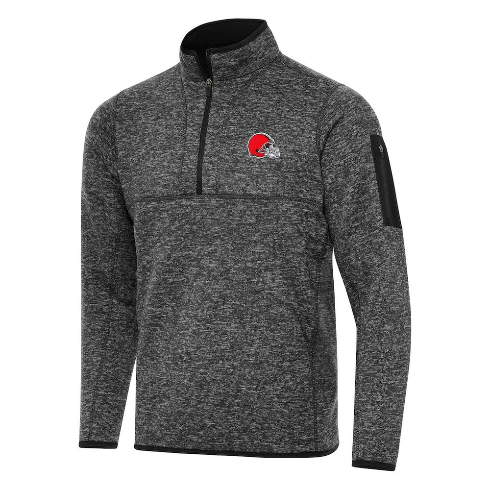 Cleveland Browns Antigua Fortune Quarter-Zip Pullover Jacket Heather Black - NFL