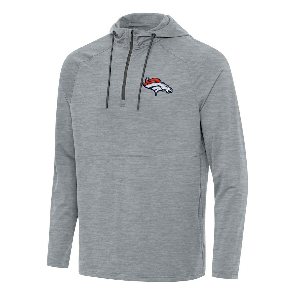 Denver Broncos Antigua Spikes Quarter-Zip Pullover Hoodie Heather Gray - NFL