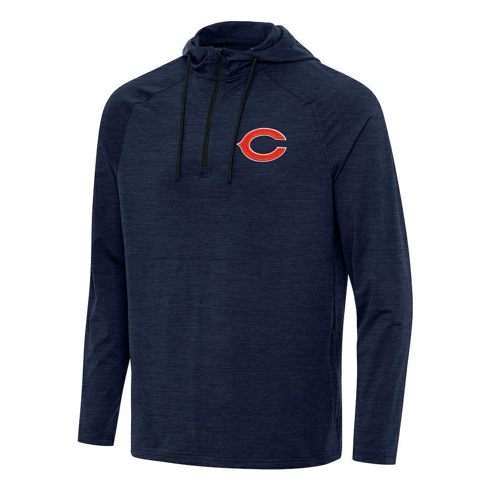 Chicago Bears Antigua Spikes Quarter-Zip Pullover Hoodie Heather Navy - NFL