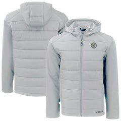 Milwaukee Brewers Cutter & Buck Evoke Hybrid Eco Softshell Recycled Full-Zip Hooded Jacket Lifestyle