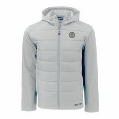 Milwaukee Brewers Cutter & Buck Evoke Hybrid Eco Softshell Recycled Full-Zip Hooded Jacket Lifestyle