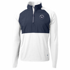 New York Mets Cutter & Buck Adapt Eco Hybrid Raglan DryTec Quarter-Zip Jacket for sale