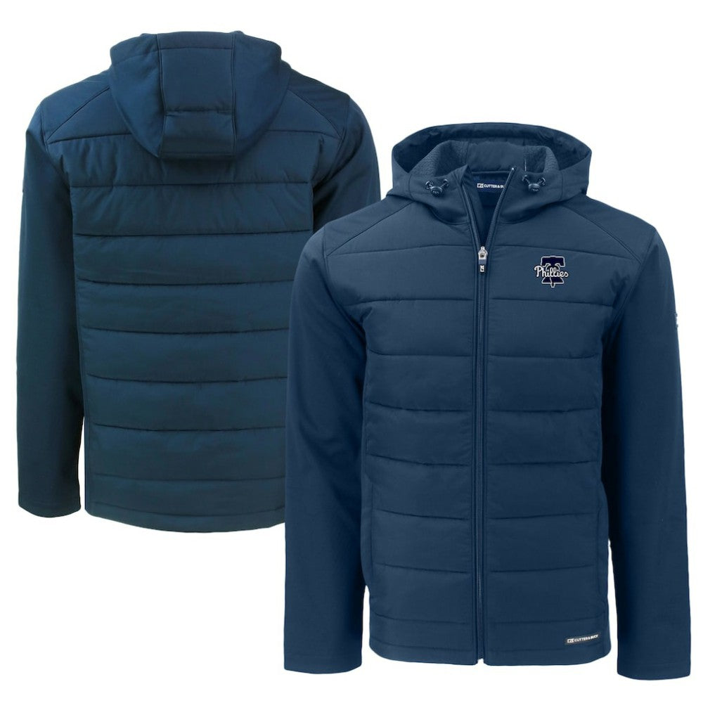Philadelphia Phillies Cutter & Buck Big & Tall Evoke Hybrid Eco Softshell Recycled Full-Zip Hooded PrimaLoft Jacket Lifestyle