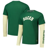 NBA - Milwaukee Bucks Stadium Essentials Unisex Spectator Twofer Long Sleeve T-Shirt - Hunter Green