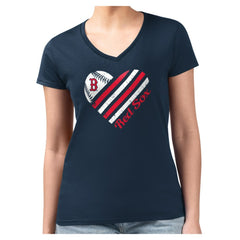 Boston Red Sox G-III 4Her by Carl Banks Women's Super-Slim Fit Lightweight Heart V-Neck T-Shirt Clearance
