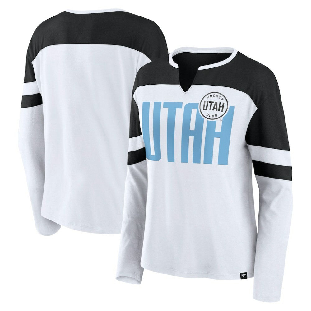 Utah Mammoth - Fanatics Women's Frozen Notch Neck Bi-Blend Long Sleeve T-Shirt White