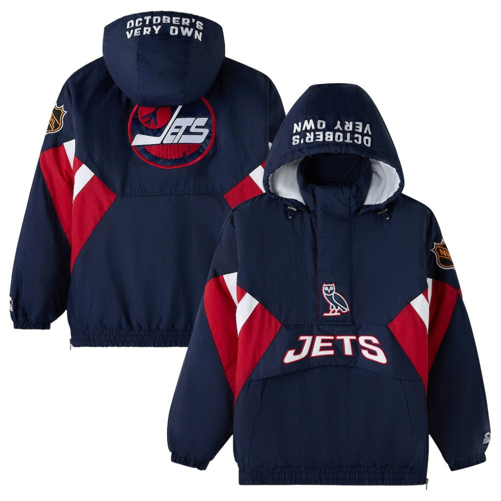 Winnipeg Jets - OVO x Starter Half-Zip Hooded Jacket Navy